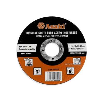 Disco de corte 4 1/2'' x 1mm metal y ac. inox Asaki1