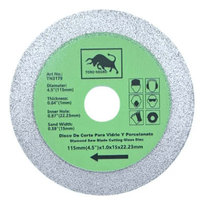 Disco diamantado para vidrio y porcelanato  4 1/2'' verde Toro Negro1
