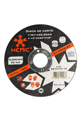Disco de corte 4 1/2'' x 1 mm metal/inox. Hemic1