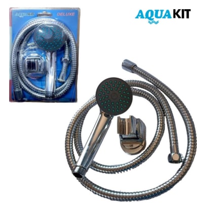 Juego de ducha teléfono cromada con flexible 1.5m y soporte Deluxe Aquakit1