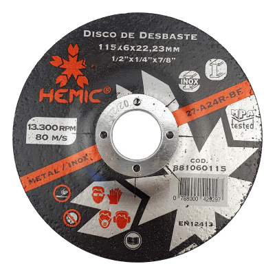Disco de desbaste 4 1/2''x1/4''x7/8'' Hemic metal / inox.