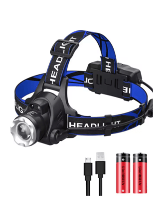 Linterna frontal LED alta potencia USB y baterías