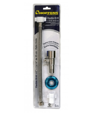 Kit llave angular WC 1/2''x15/16'' con flexible y adaptador Hoffens1