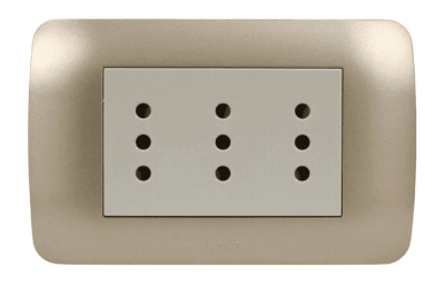 Tomacorriente triple puenteado bipaso 10/16A 250V champagne Lexo1