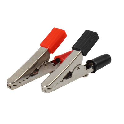 Pinza cocodrilo 50 mm con mango de plástico rojo y negro 2 pza