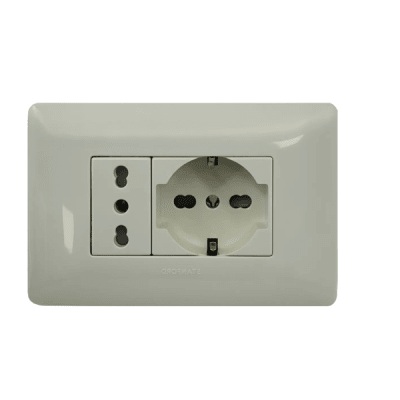 Tomacorriente schuko + tomacorriente simple bipaso 10/16A blanco Stanford1