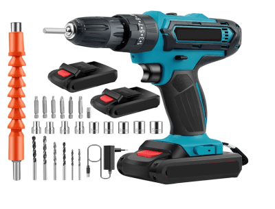 Set taladro atornilllador inalambrico 98V 2 baterias 1 cargador 23 acc. Tasbel