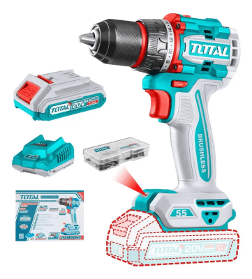 Taladro Atornillador Inalambrico 20V torque 55nm + 1 Bateria + 1 cargador  Total