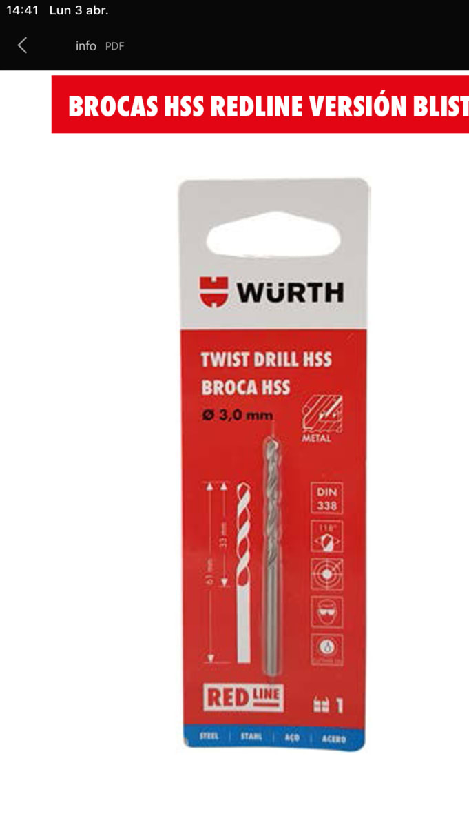 Broca metal HSS 2.5mm Wurth 2 unidades 0