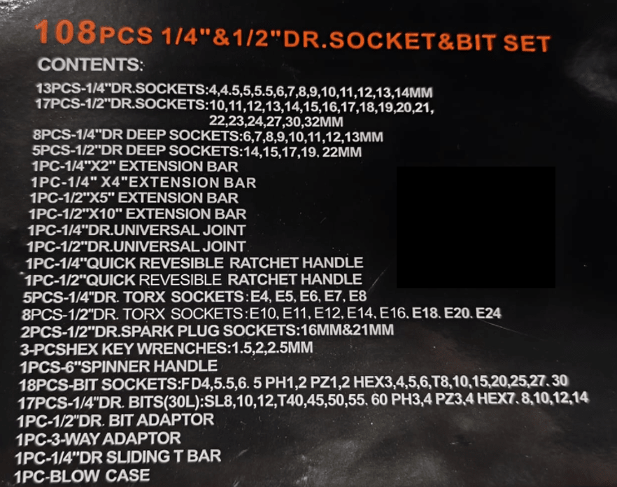 Juego de dados hexagonal 1/2 y 1/4'' 108 pzas2