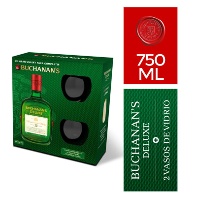 Pack Whisky Buchanan's Deluxe 12 Años 750 Cc + 2 Vasos