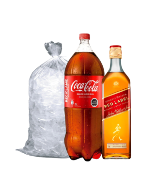 Pack Whisky Johnnie Walker Red Label 1L + Coca Cola 3L + 1 Hielo 2 Kg1