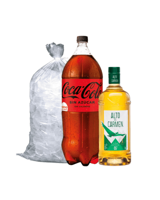 Pack Pisco Alto Del Carmen 35° 1L + Coca Cola Zero 3L + Hielo 2 Kg