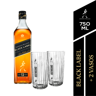 Pack Johnnie Walker Black Label 750 Ml. + 2 Vasos1