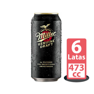 Pack 6 un. Cerveza Miller 4.7° lata 473 cc