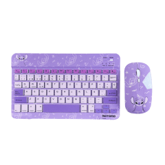 Kit Teclado Y Mouse Inalámbrico Stitch Lila Español