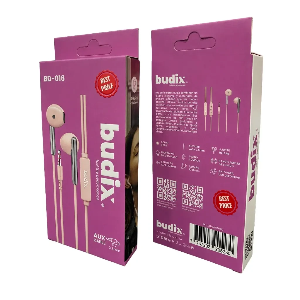 Earphones Budix BD-016 Manos Libres Rosa4