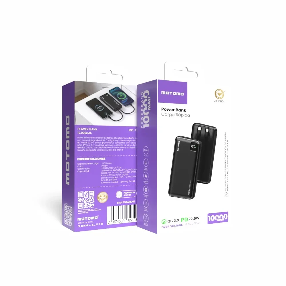 Powerbank Cargador Portátil 10000mAh 22.5W PD Motomo7