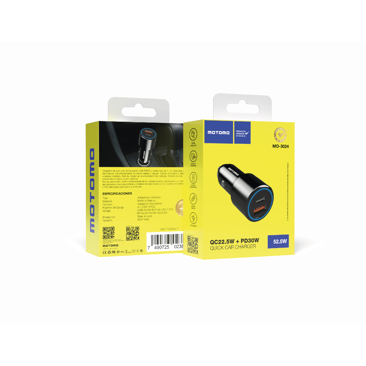Cargador de Auto Motomo MO-3024 52.5W3