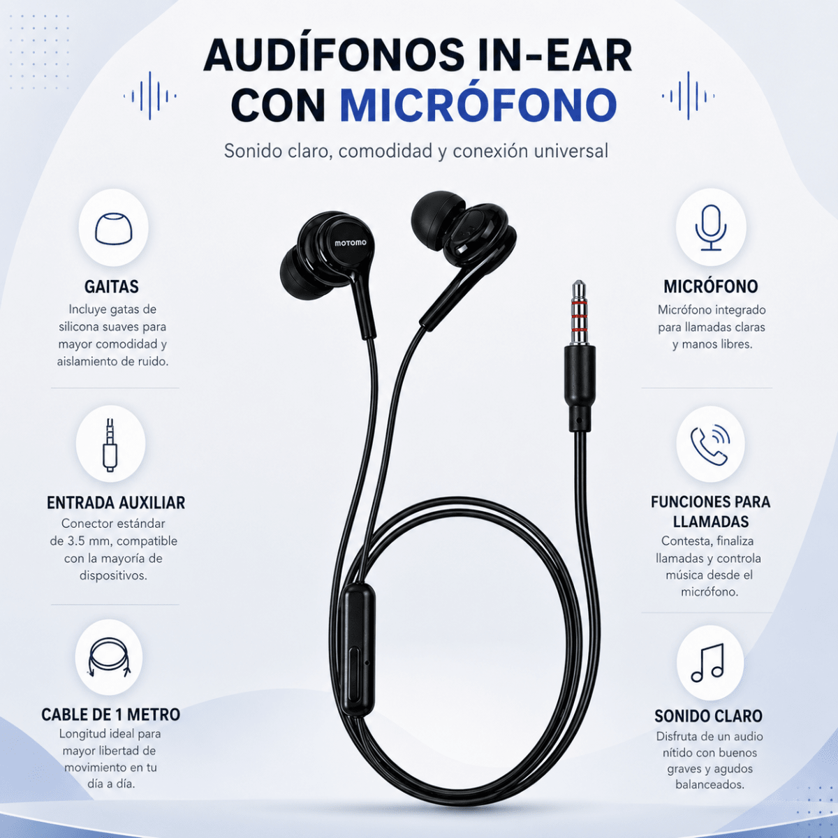 Audífonos In-ear Motomo Ph-44 Negro Control Volumen5