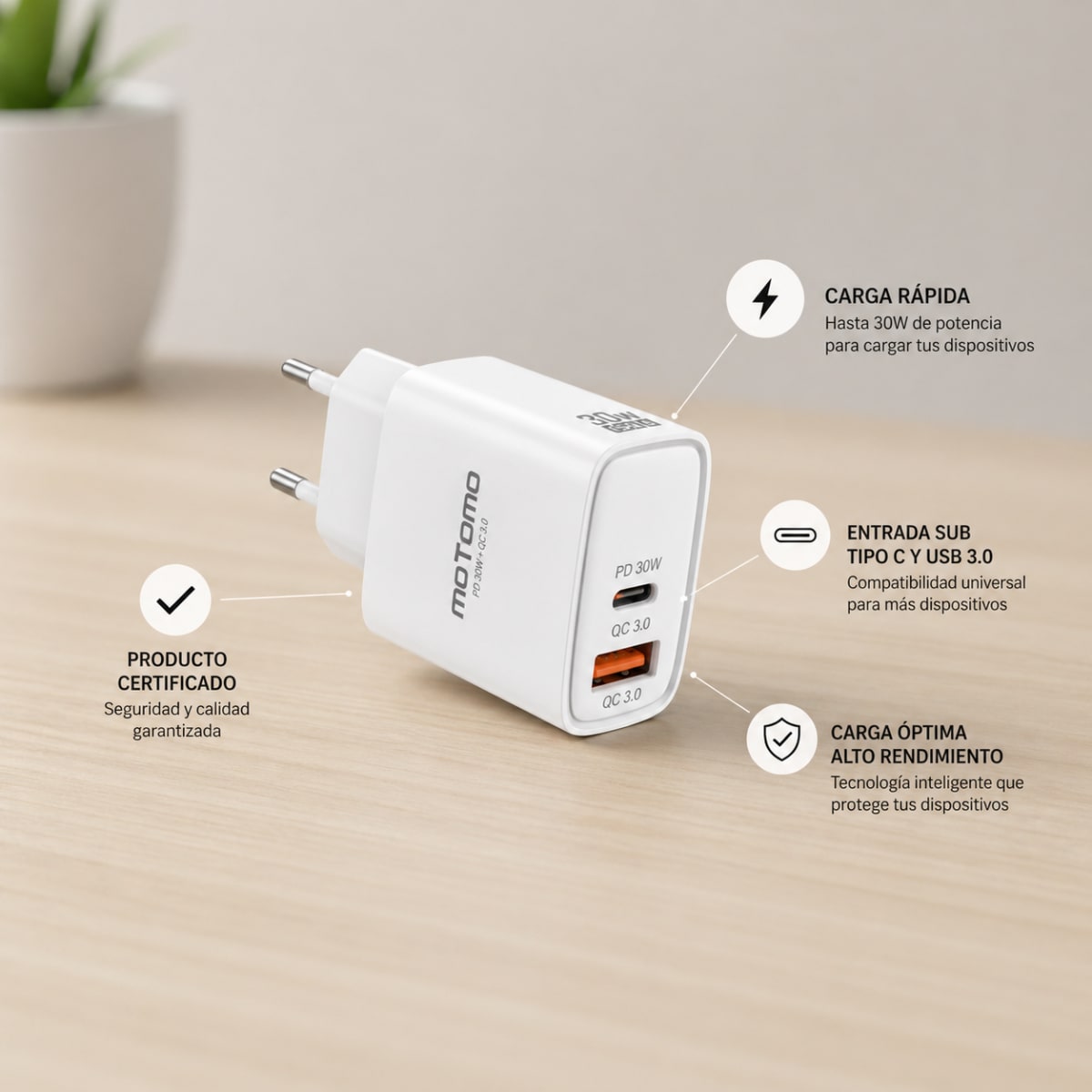 Cargador Rápido Certificado 30w Gan Sin Cable4