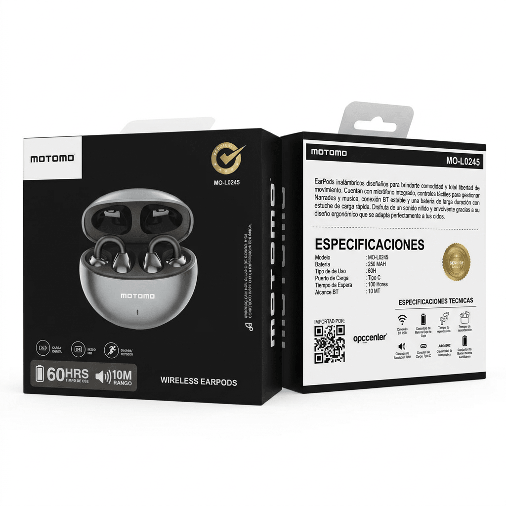Audífono Bluetooth Inalámbrico Motomo MO-L0245 Negro 60h5