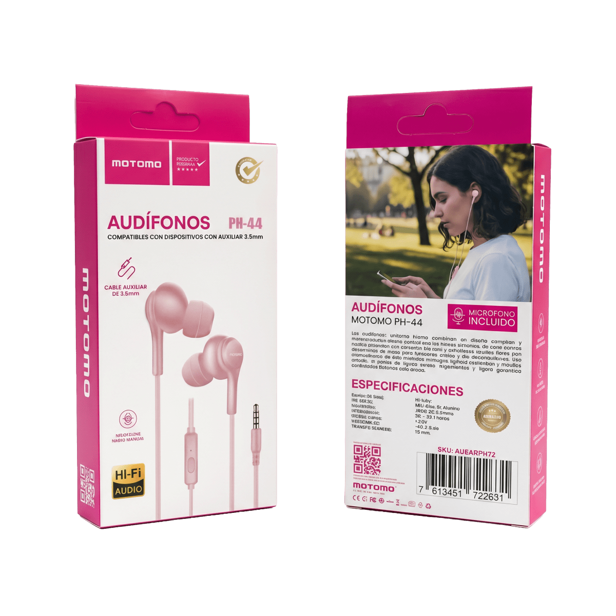 Audífonos In-ear Motomo Ph-44 Rosa Control Volumen4