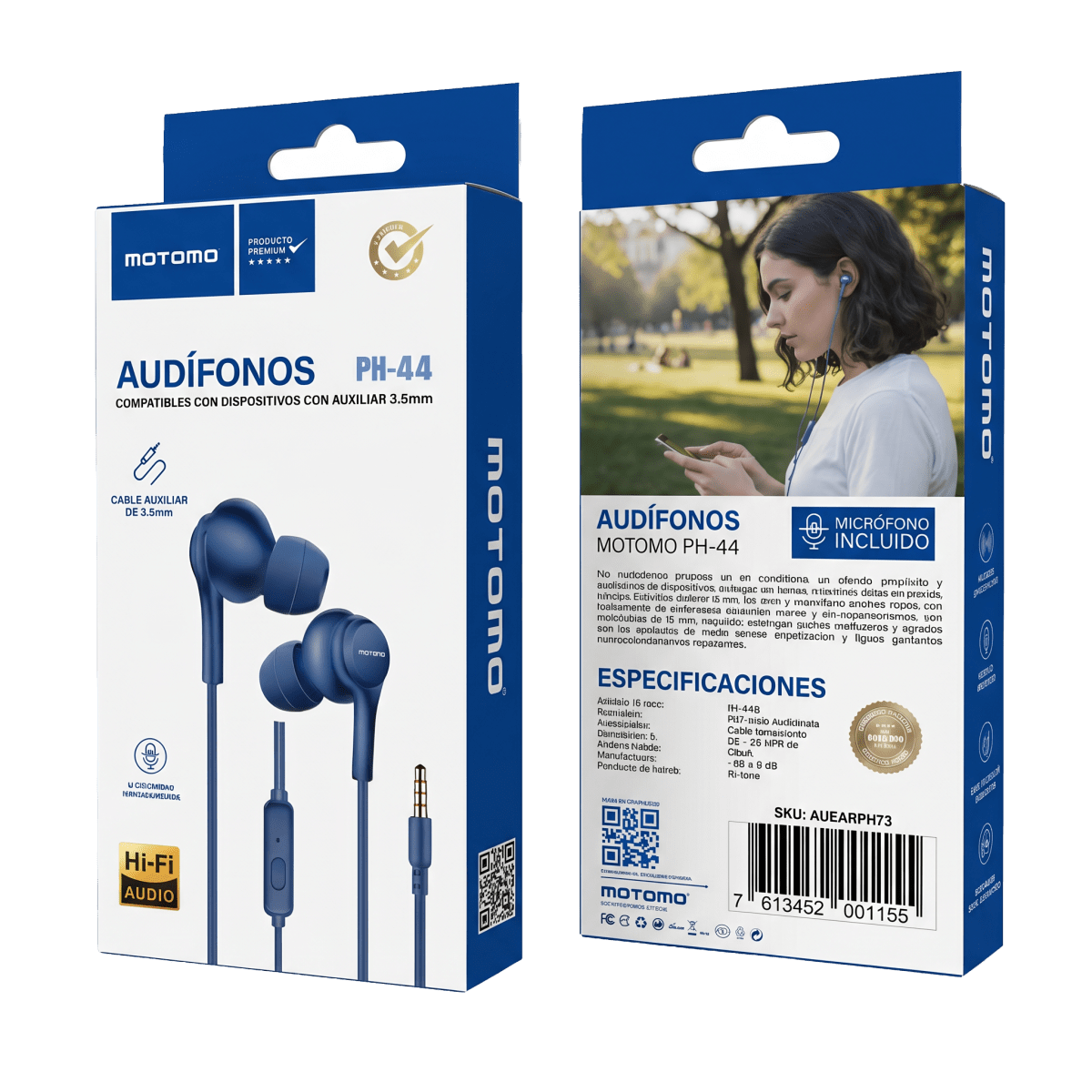 Audífonos In-ear Motomo Ph-44 Azul Control Volumen4