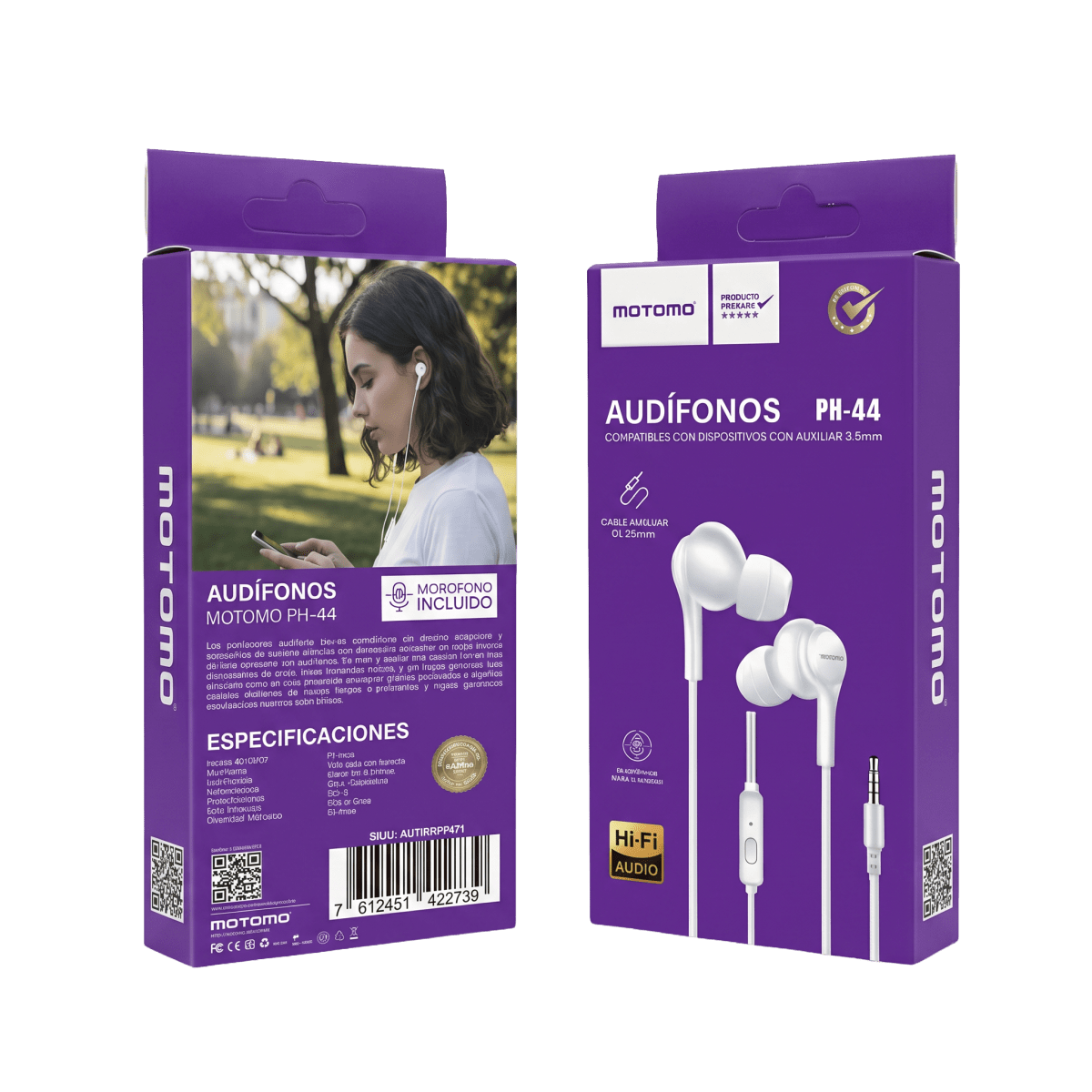 Audífonos In-ear Motomo Ph-44 Blanco Control Volumen5
