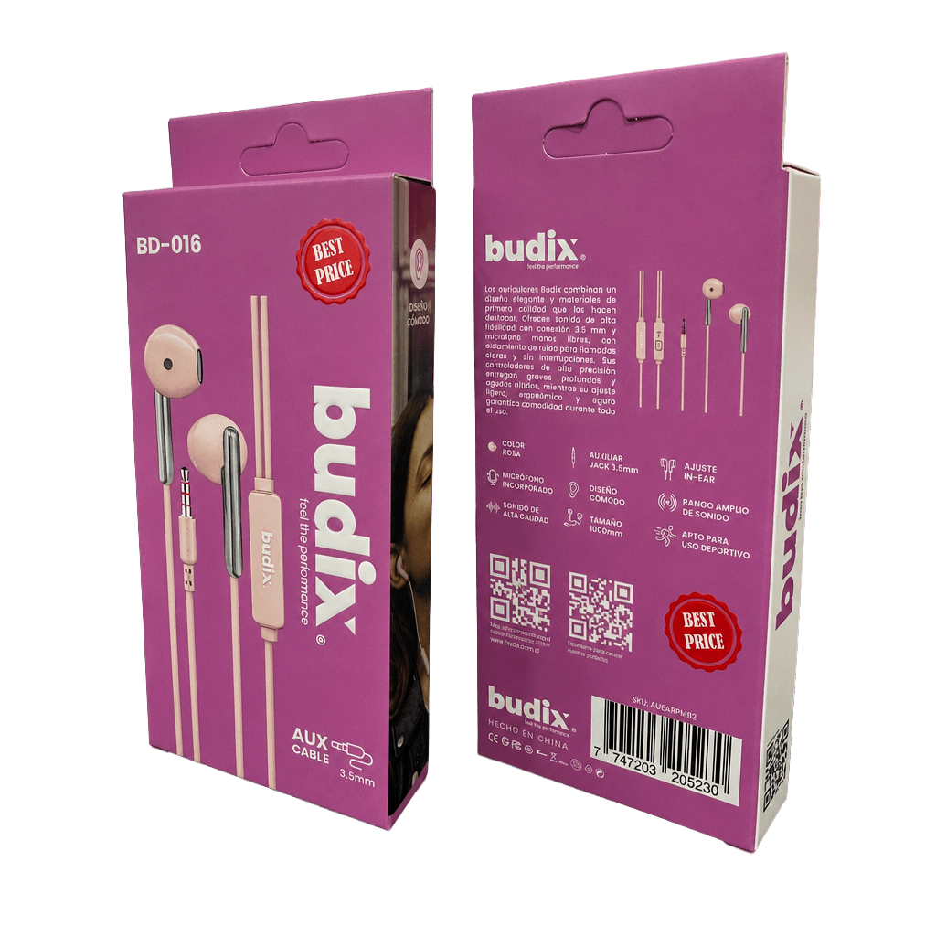 Earphones Budix BD-016 Manos Libres Rosa8