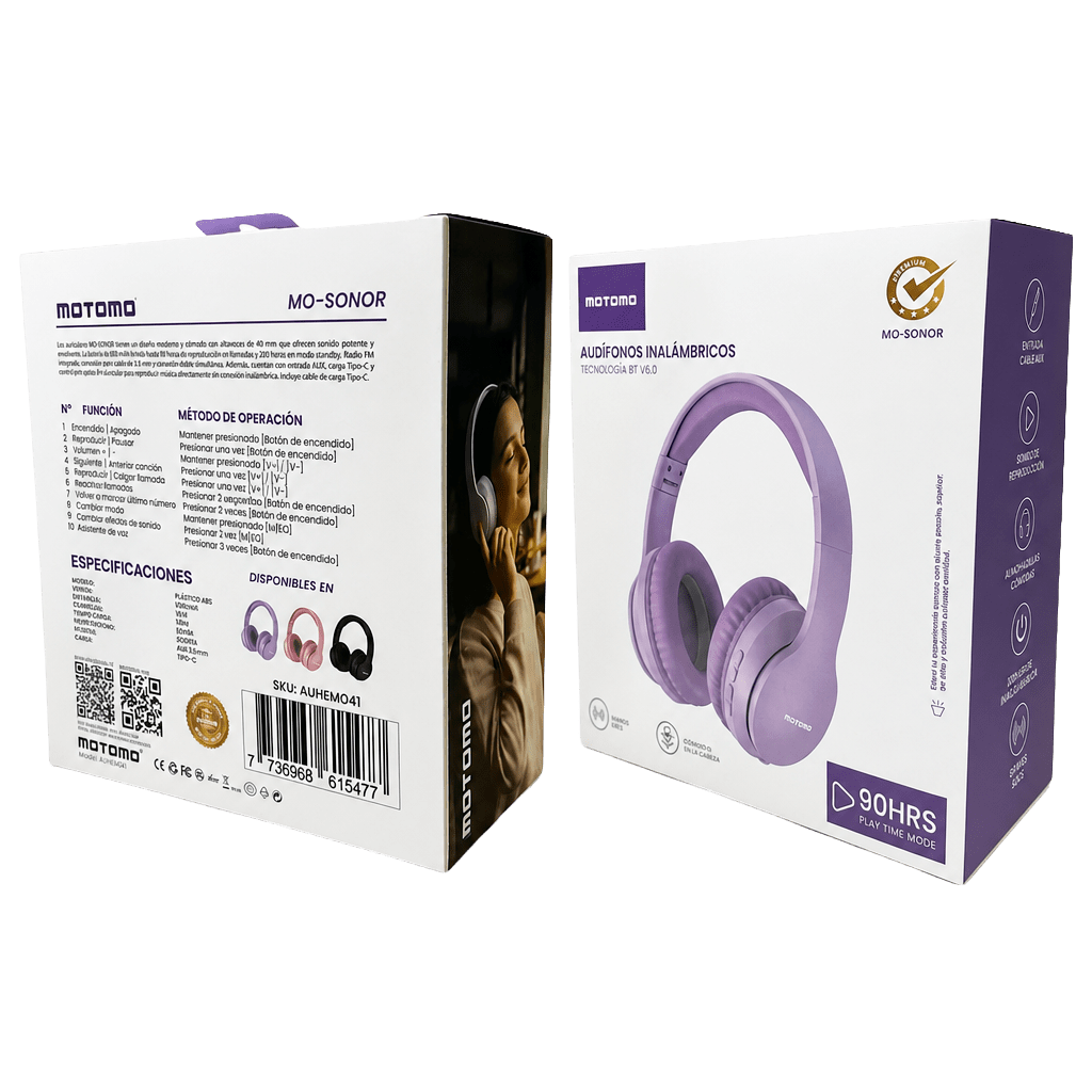 Audífono Bluetooth Inalámbrico Motomo MO-SONOR Lila HI-FI6