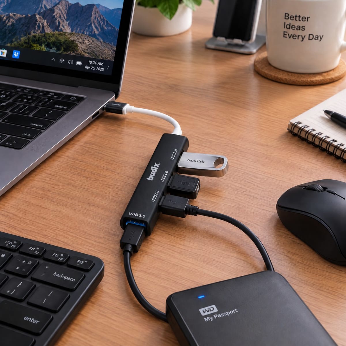 Hub Usb Budix 4 Puertos Usb 3.0 Entrada Tipo C Y USB-A4