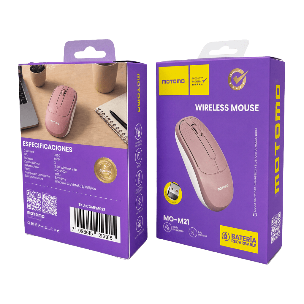Mouse Inalámbrico Bluetooth 2.4G Recargable Silencioso Rosa5