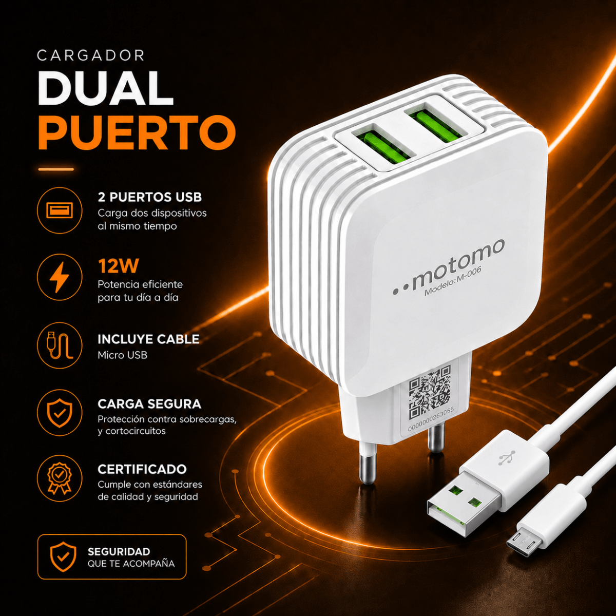 Cargador de Pared MO-006 Con Cable Micro USB4