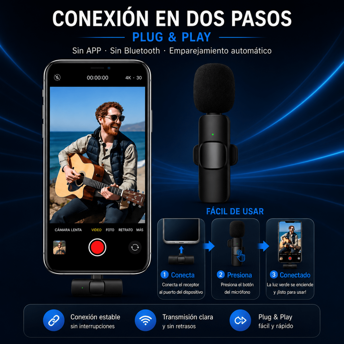 Micrófono Inalámbrico De Solapa Lavalier Doble Usb-c V.113