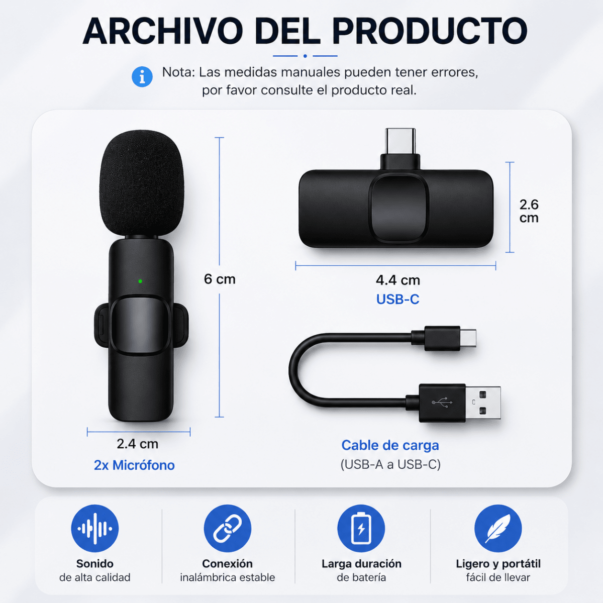 Micrófono Inalámbrico De Solapa Lavalier Doble Usb-c V.112
