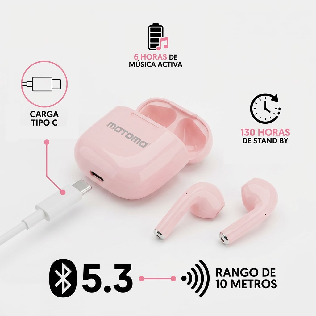 Audífonos In-ear Motomo MO-25 Bt Rosa Inalámbricos4