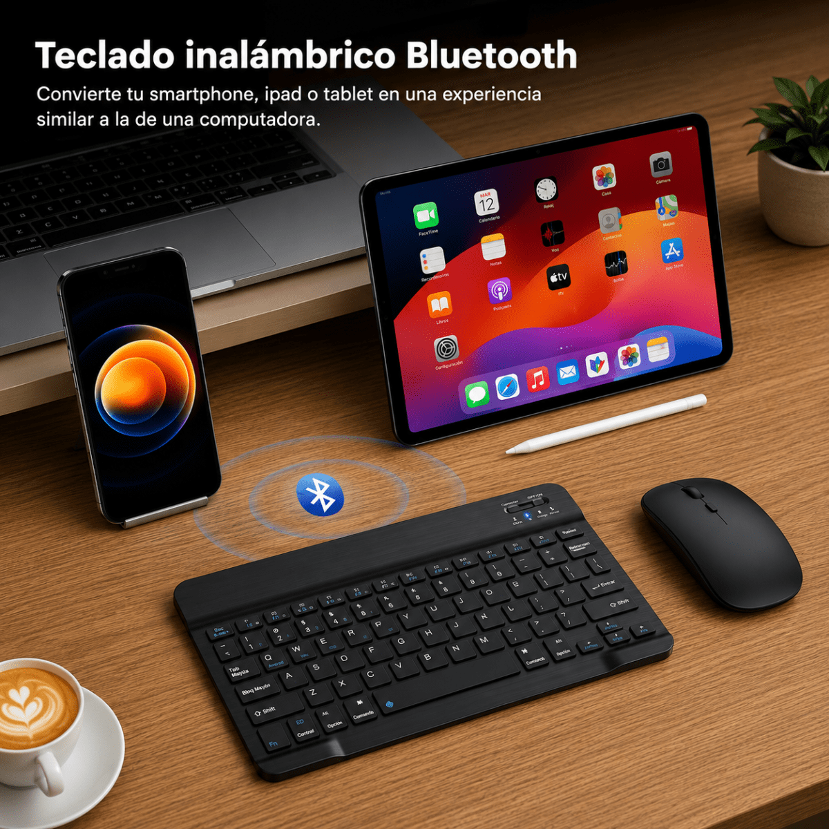 Kit Teclado Y Mouse Inalámbrico Recargable Negro Español4