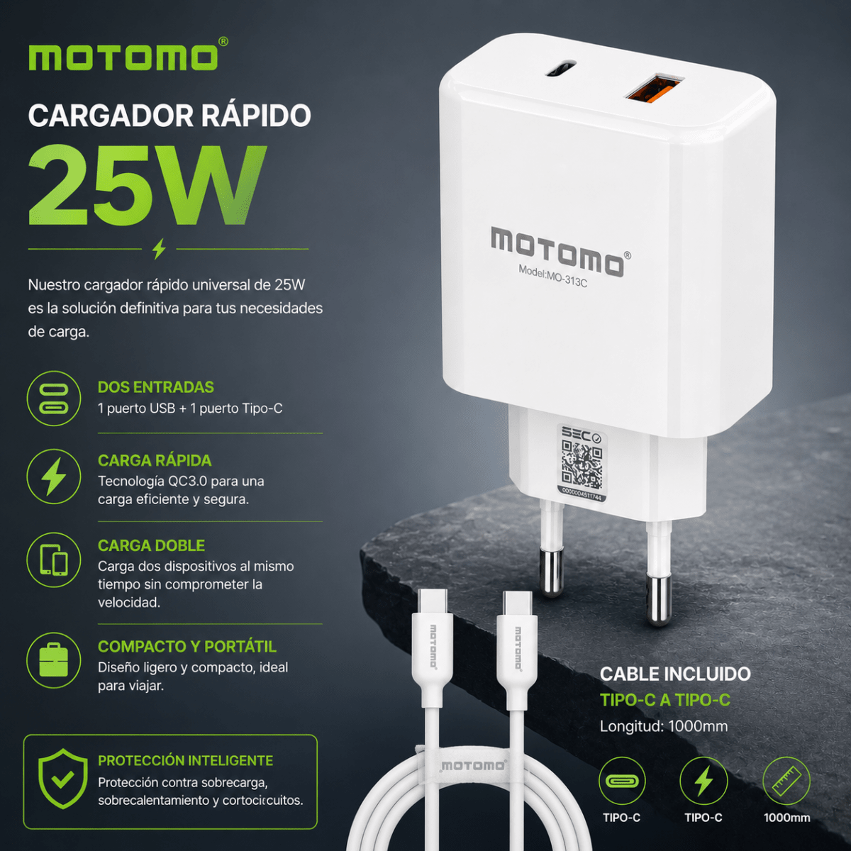 Cargador MO-313C PD 25W Tipo C4