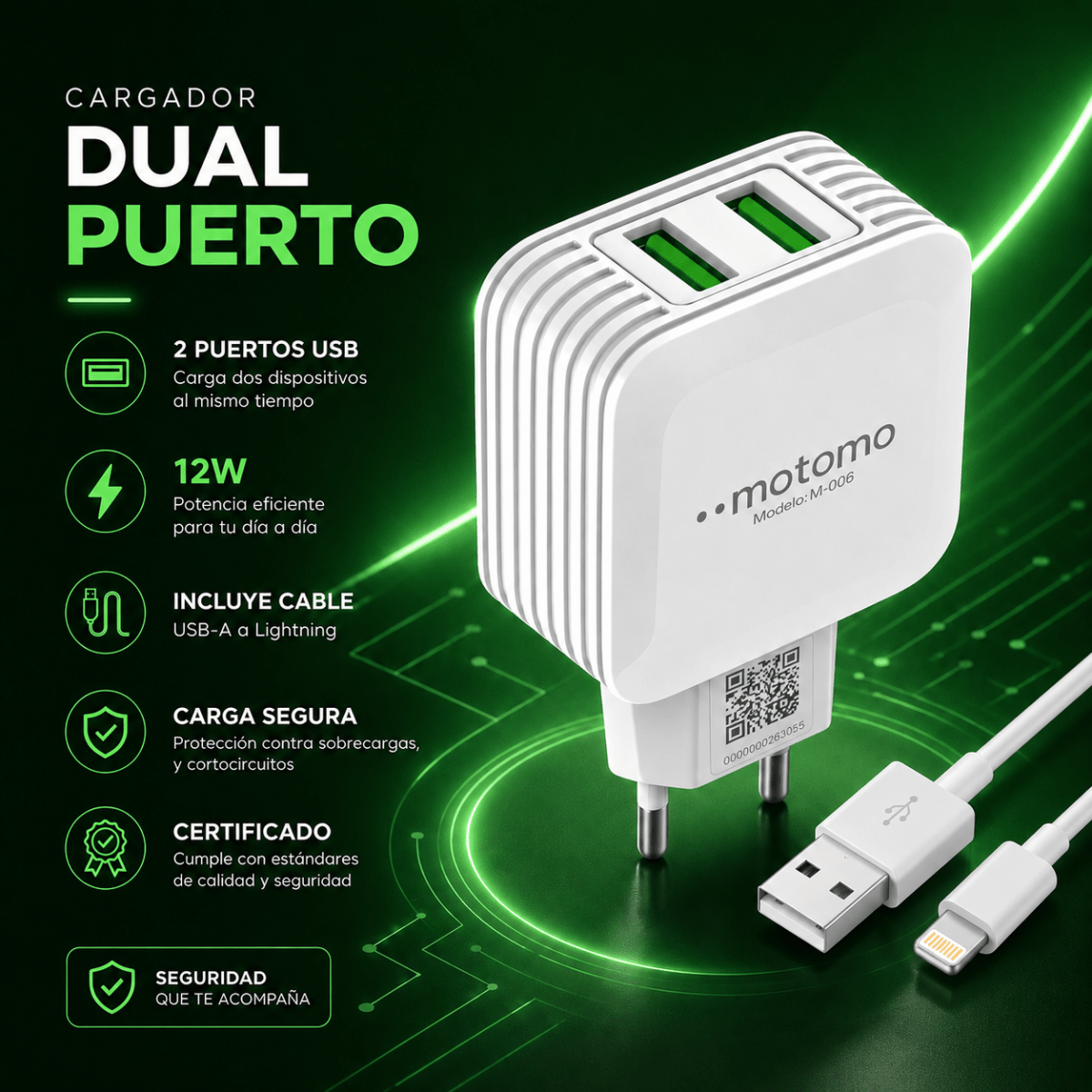 Cargador de Pared MO-006 Con Cable Lighting3
