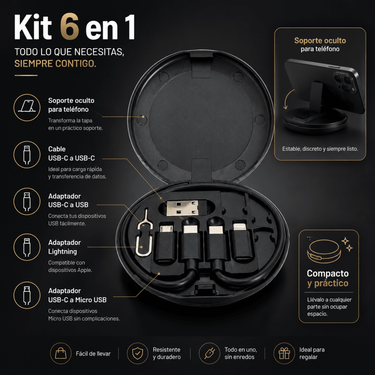 Kit Cable 6 en 1 60W Motomo L-195