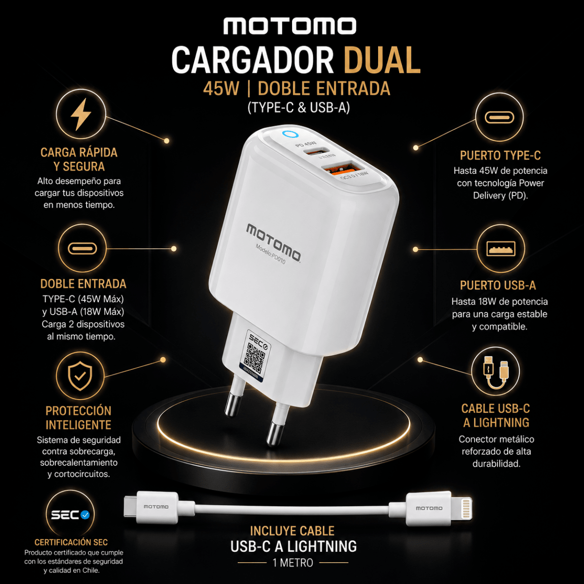 Cargador de Pared PD010 PD Tipo C a Lightning3
