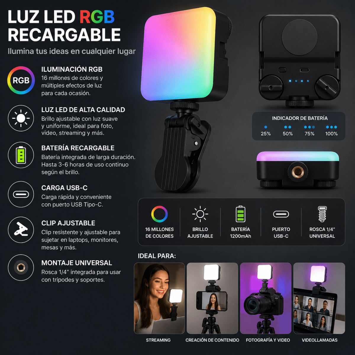Mini Panel Luz LED RGB A16 Recargable4