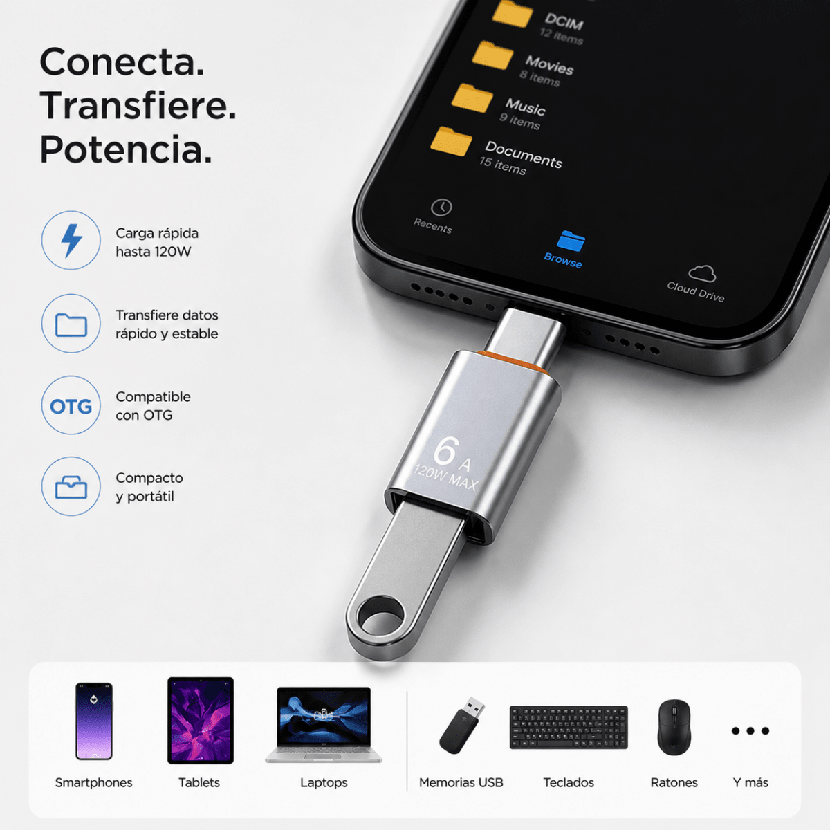 Adaptador OTG USB a Tipo C Plata4