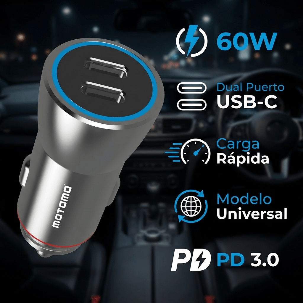 Cargador de Auto Motomo MO-3025 60W4