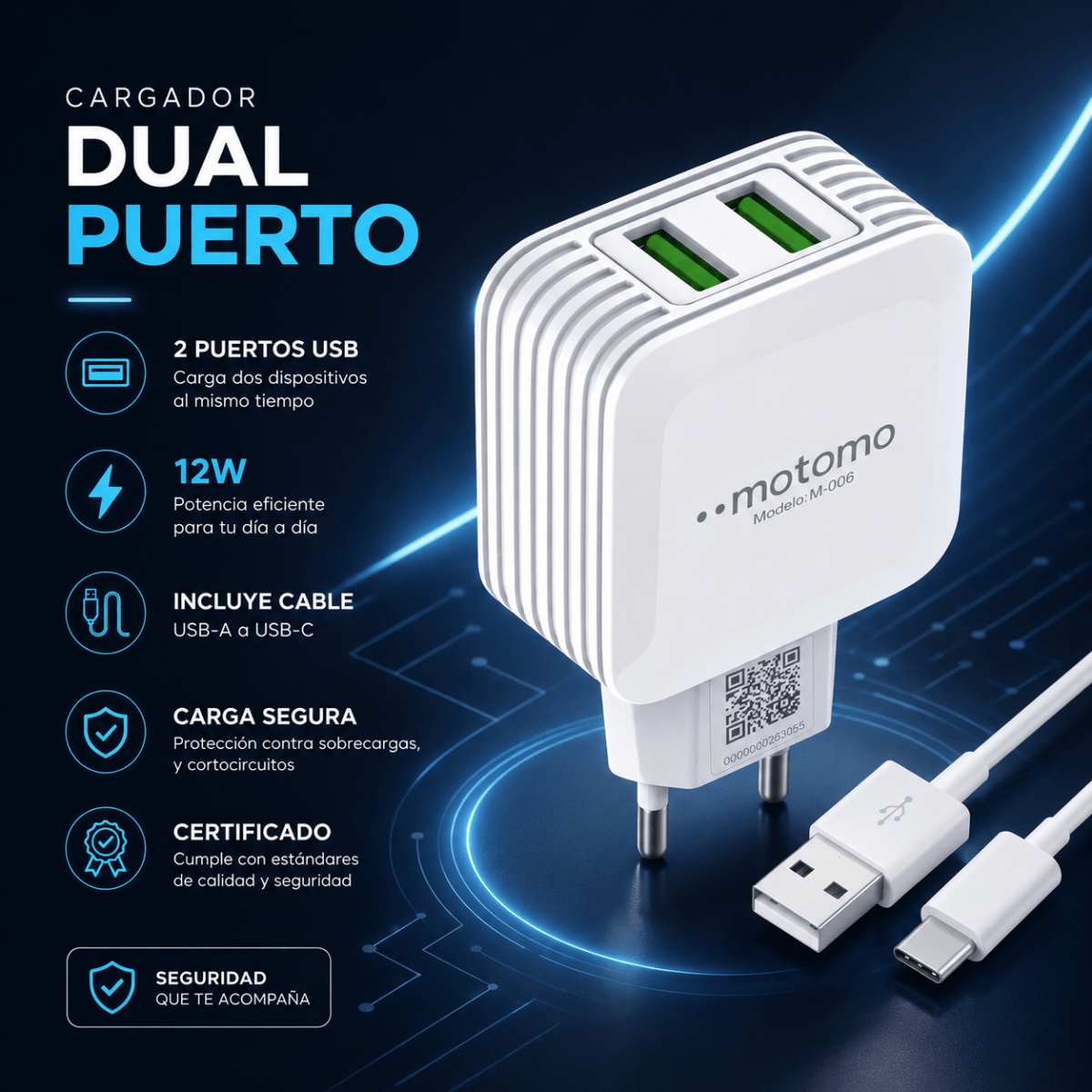 Cargador de Pared MO-006 Con Cable Tipo C3