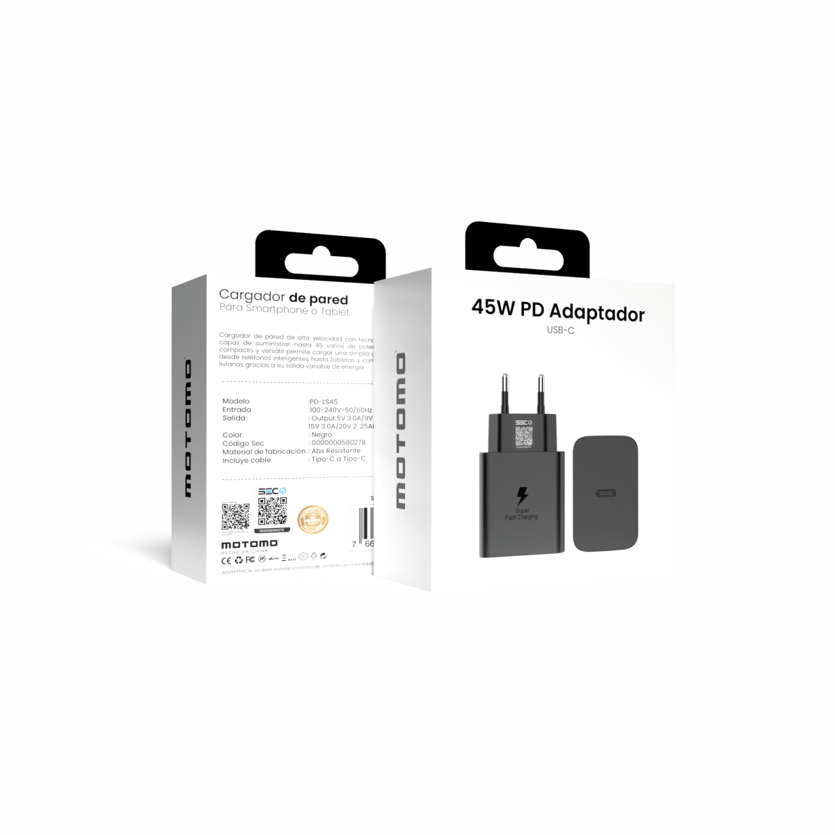 Cargador Rápido Certificado 45w Sin Cable Tipo C Pd Negro5
