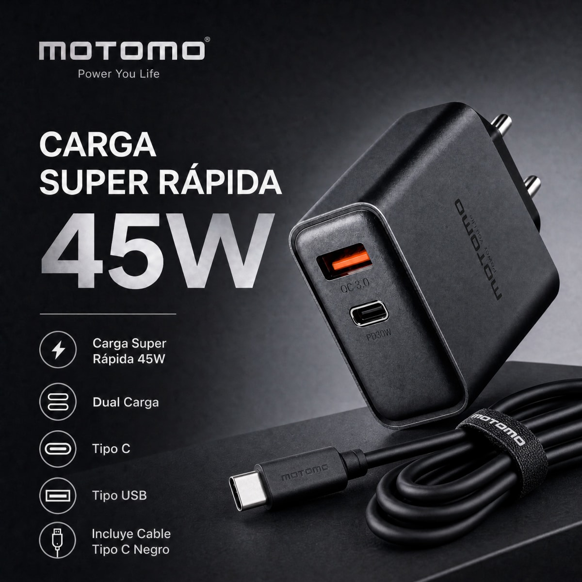 Cargador de Pared PD-L45 Dual, con cable tipo-c5