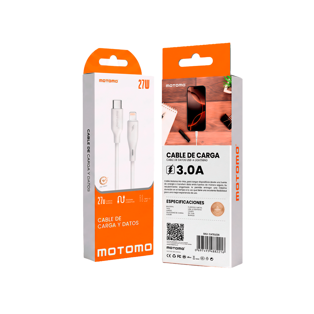 Cable Motomo Tipo-C a Lightning 27W Carga Rápida 1m5