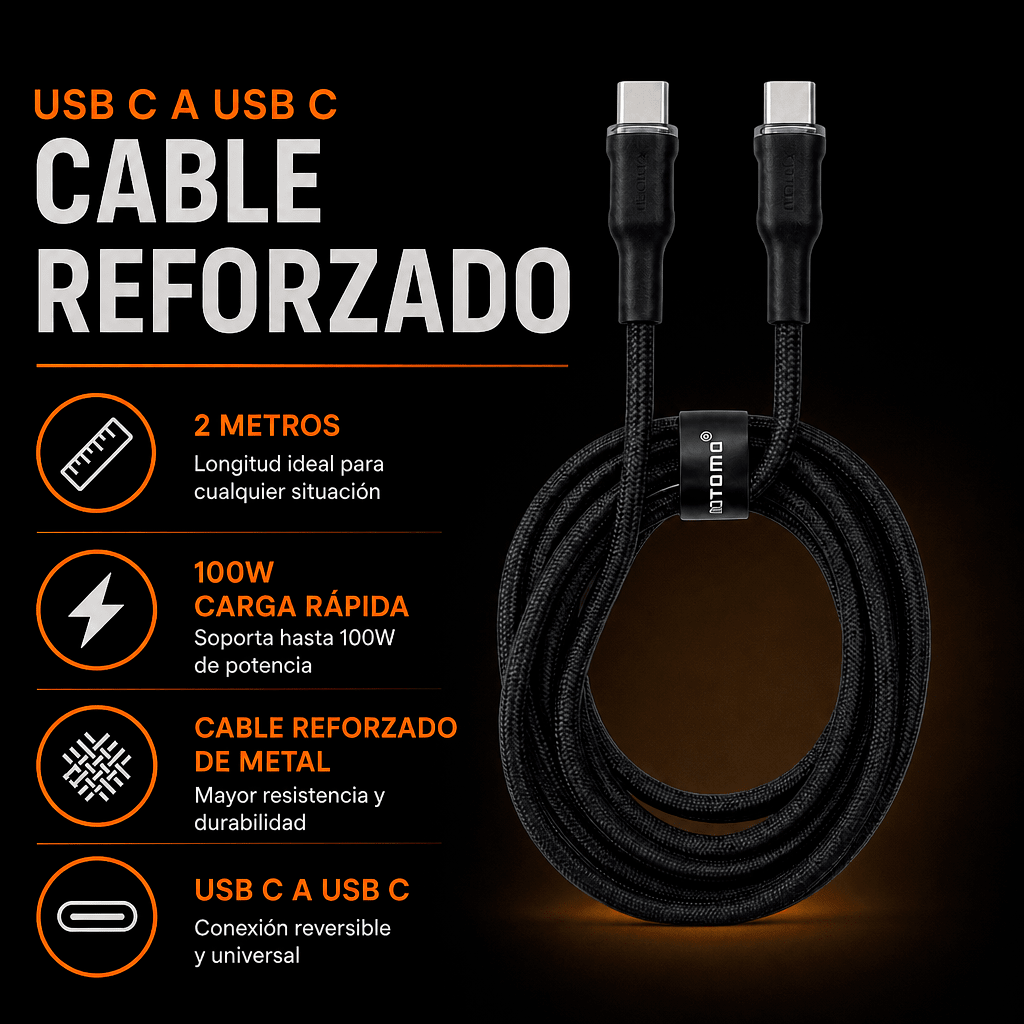 Cable Carga Rápida Motomo PD-Ultra100W USB-C/USB-C 2 Metros4